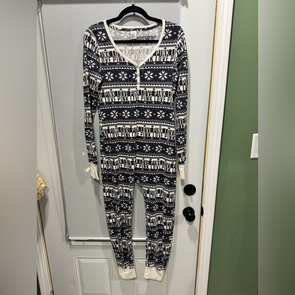 PINK Victoria's Secret Black and White Pajama Onesie